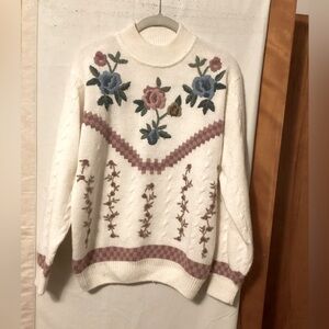 ALFRED DUNNER EMBROIDERED VINTAGE SWEATER SZ M